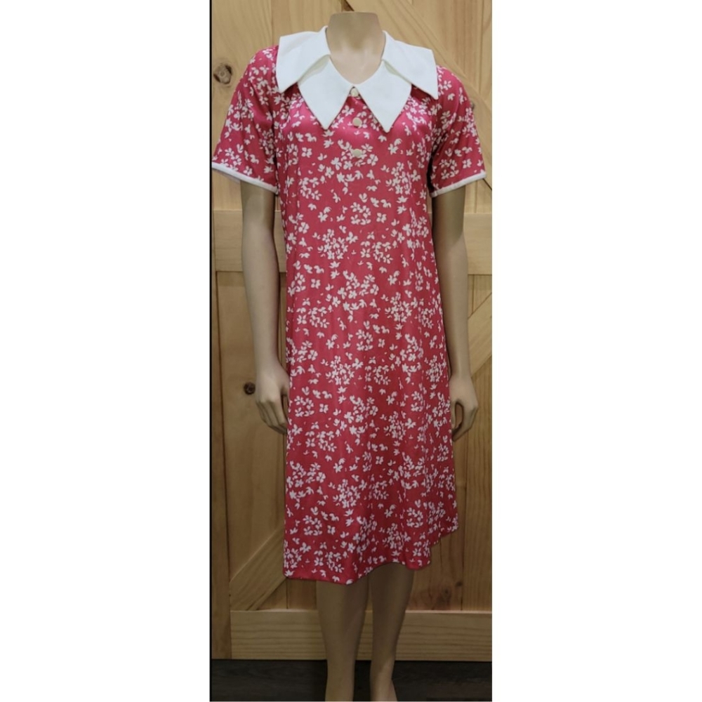 Vintage | Roaman's Pink Floral Print Collared Dress | See Measurements